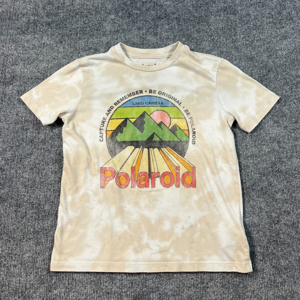 Polaroid T Shirt Boys Medium Beige Tie Dye Land Camera Retro Mountains Graphic